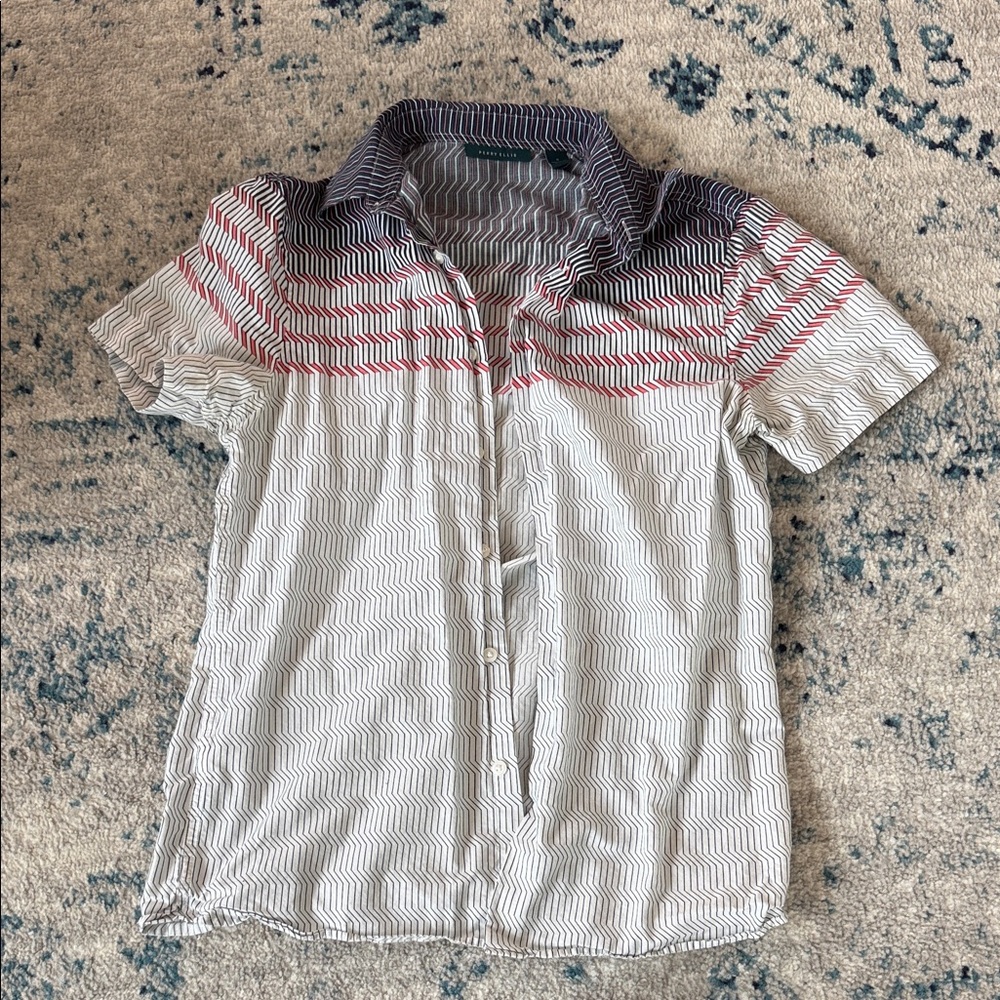 Perry Ellis Shirt with Pink, Navy & White Striped Pattern